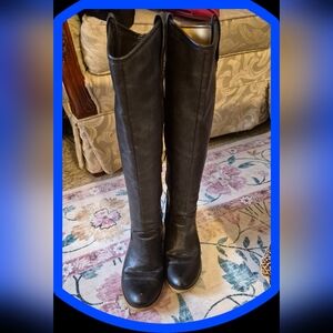 Rampage 'Realto Brown Vegan Leather OTK Riding Boots w/2" Stacked Block Heel